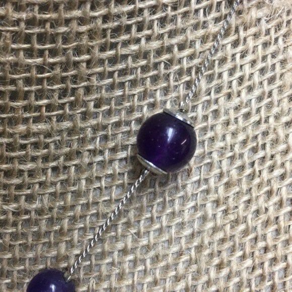 Dark Purple Necklace Round Bead Silver Chain Classic Retro Boho - Picture 2 of 5